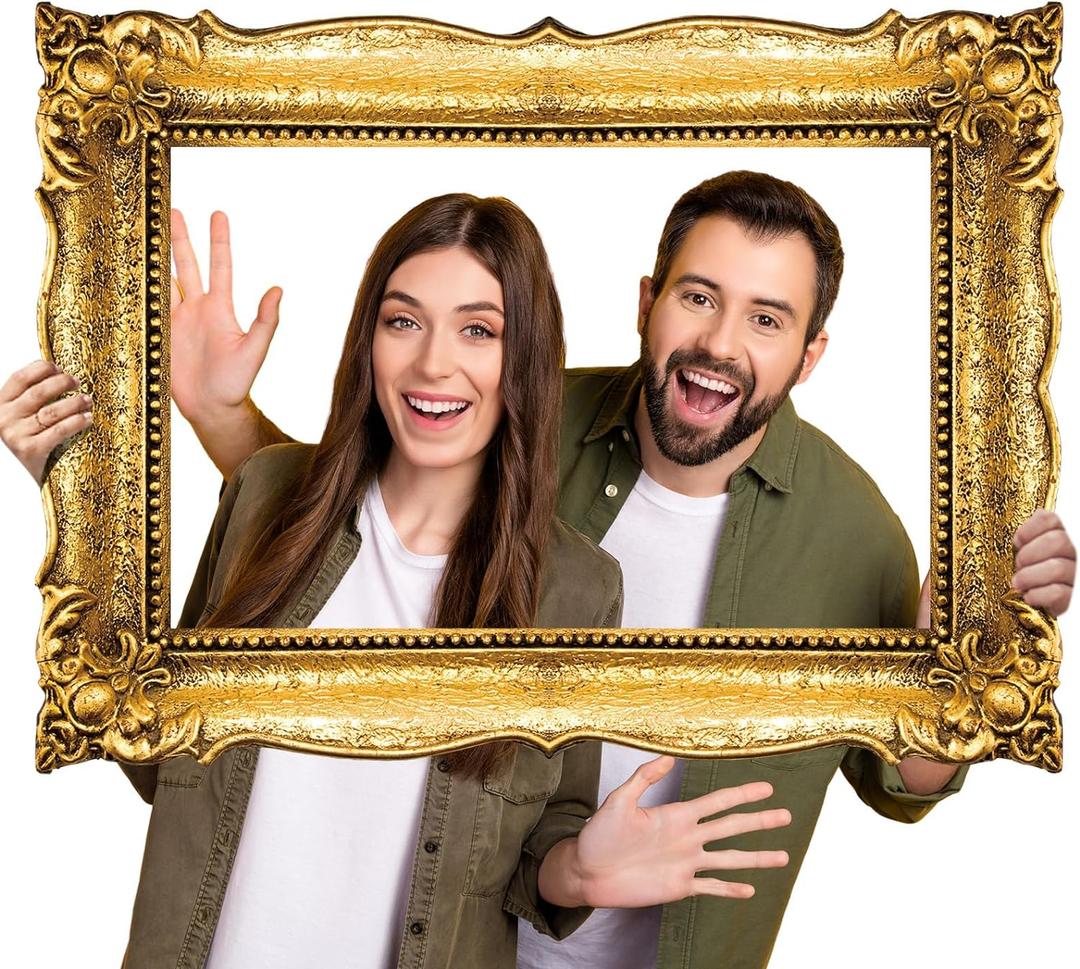 Upgraded 32 x 24 Inch Large Photo Booth Props Picture Frame Vintage Photo Frame Friends Selfie Props for Wedding Mexico Birthday Bachelorette Party Supplies(Gold Style)