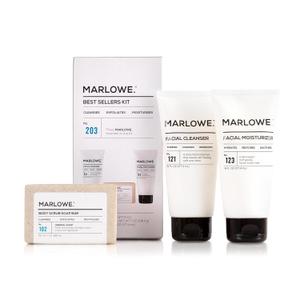 MARLOWE. Men's Skin Care Set, 3-Piece Best Sellers Kit, Exfoliating Scrub Soap Bar, Purifying Facial Cleanser & Hydrating Facial Moisturizer, Great Gift for Men, Clean, Vegan Grooming Essentials