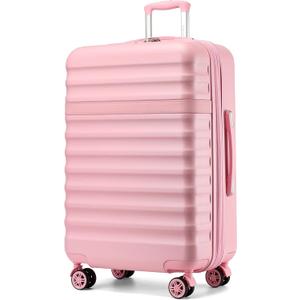 Kono Expandable 28 Inch Large Checked Luggage: ABS+PC Hardside Trolley Travel Case - Hard Shell Suitcase with TSA Lock, Cream/Pink