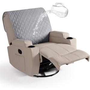 Ruaozz 100% Waterproof Recliner Chair Covers, Upgraded Non Slip Recliner Backrest Cover, Washable Recliner Covers for Reclining Chair with Straps, Headrest Covers for Recliner Chair, Light Grey