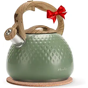 harriet Tea Kettle, Tea Pot for Stovetop, 2.5QT Whistling Kettle with 5-Layers bottom, Food Grade Stainless Steel Kettles with Hot-Resistant Handle Gas Electric Applicable (Green)
