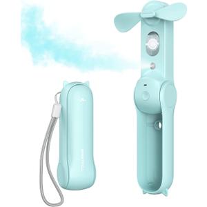 SWEETFULL Misting Fan Portable, Handheld Personal Mister Fans, Small Rechargeable, Mini Spray Water Mist Fans, Kids Women Portable Fan For Travel, Outdoors, Hiking, Camping Home Office (Blue)