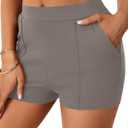 Vrtige Women's Casual High Waist Elastic Skinny Shorts with Pockets Gray Medium