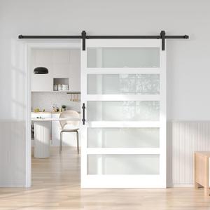 Fredbeck 48in x 84in White Glass Barn Door with 8FT 96inch Sliding Doors Hardware Kit Included & Handle,PVC Surface,Need to Assembly,Water-Proof