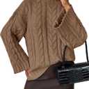Saodimallsu Womens Oversized Sweaters Cable Knit Bell Batwing Sleeve Crew Neck Fall Winter Chunky Pullover Tops (Large, Brown)