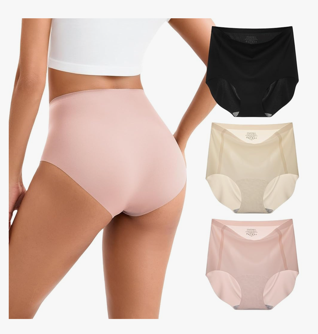 INNERSY Women's High Waist Seamless Underwear No Show Panties Full Coverage Briefs 3-Pack, L