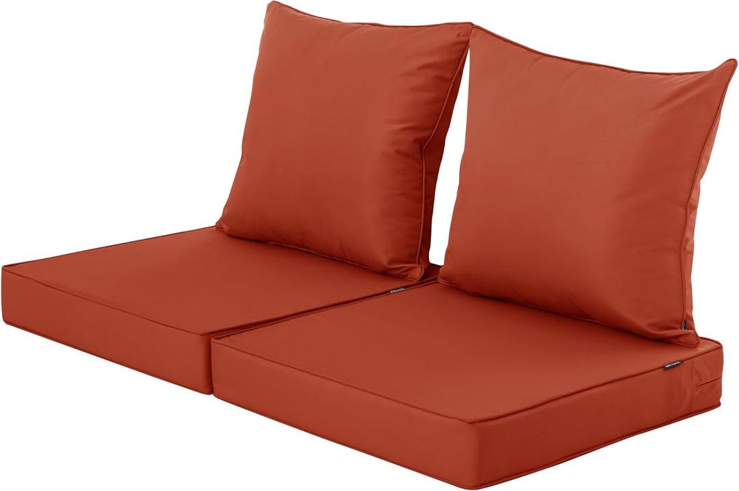 Outdoor Chair Cushions, Waterproof Fade Resistant Deep Seat and Backrest Cushion Set for Patio Furniture, Rust, 22x22 Inch, Set of 2 (2P / 22"x22" + 22"x20")