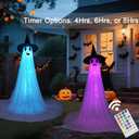 2 Packs Halloween Ghost Decorations Outdoor with RGB Lights - Remote Control & Timer, Spooky Decor for Porch, Yard, Garden, Party - Indoor/Outdoor Use (Battery Powered)