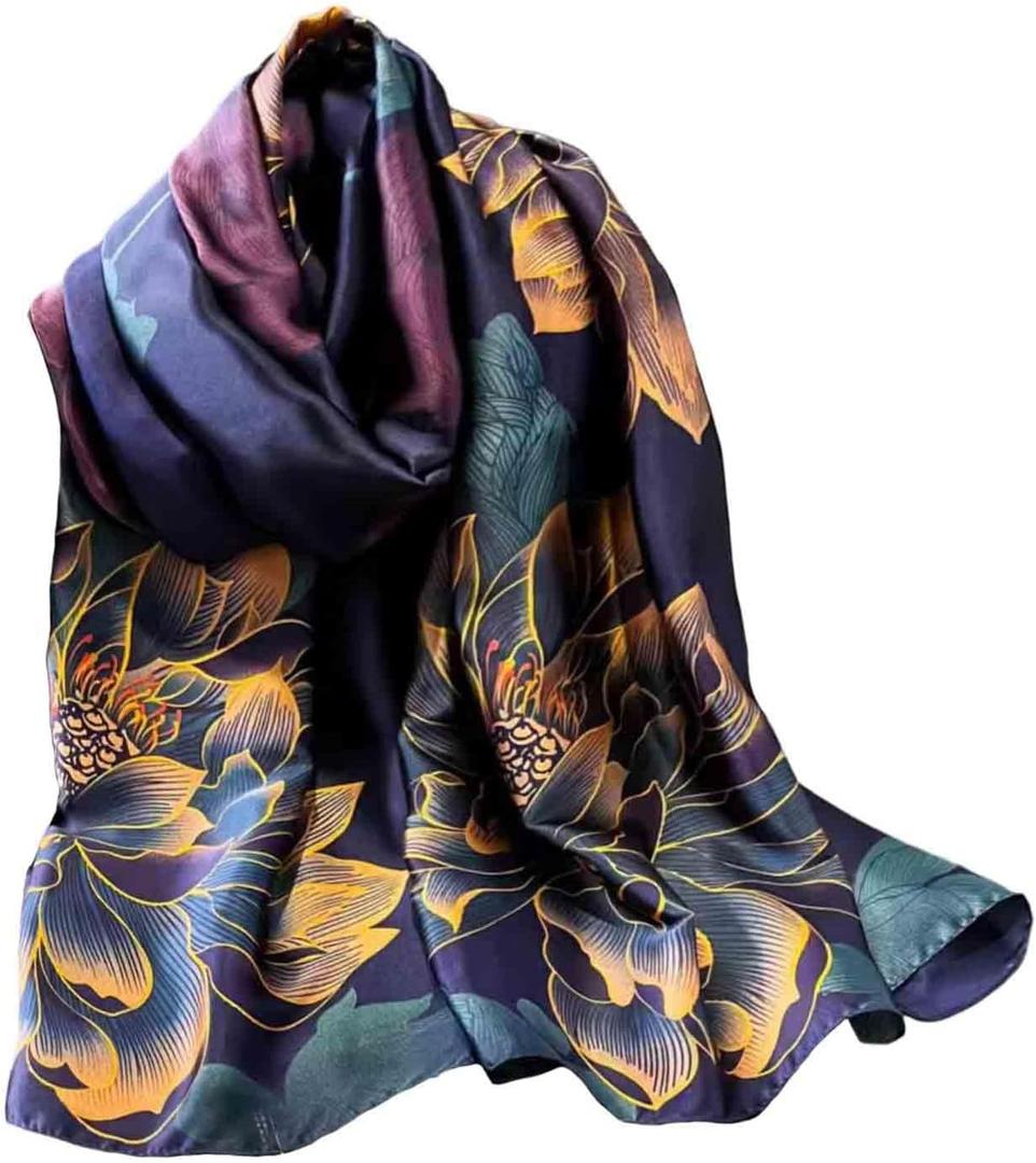 Acotavie Scarfs for Women Dressy Fashion Scarves Long Floral Pattern Scarf Lightweight Sunscreen Shawls (C002 Purple)
