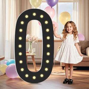 4FT Light Up Numbers,Black Giant Marquee Number Big Mosaic Number 0,Pre-Cut Foam Board Set Can Be Used for Birthdays,Weddings,Baby Anniversaries
