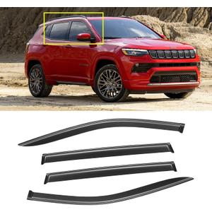 Window Visor for 2017-2025 Jeep Compass, Out-Channel Rain Guards Shields Vent Deflector Shade Wind Dark Smoke Ventshade Ventvisor for Compass 2018 2019 2020 2021 2022, Tape-On Outside-Mount, 4PCS