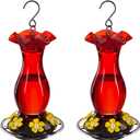 Jealoeur Hummingbird Feeder for Outdoors Hanging, 18 OZ Humming Birds Feeders with 6 Bee Guard Feeding Ports & Built-in Ant Moat, Easy to Clean, Durable Outdoor Garden Decor (Red 2 Pack-CC)