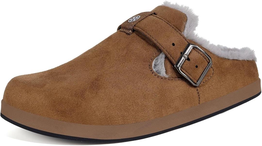 Hsyooes Fur Lined Clogs for Women Men Suede Winter Slippers Arch Support Slip on Mules Potato Shoes with Removable Cushion Footbed Warm Home House Shoes (8.5 Women/7 Men, Brown)