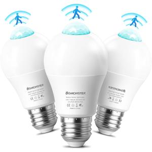 3 Pack Motion Sensor Light Bulbs, 12W(100W Equivalent) Motion Detector Light Bulb, Dusk to Dawn E26 Led Emergency Lightbulbs Indoor Outdoor for Porch Garage Hallway