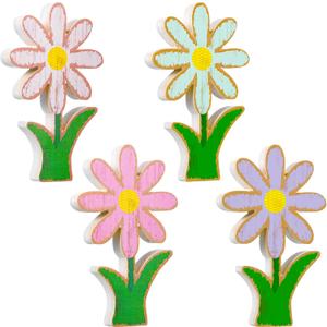 4 Pcs Wooden Flower Shelf Sitter Rustic Daisy Table Centerpieces Wooden Spring Decor for Tiered Tray Spring Decorations for Home Easter Party(Stylish Color)