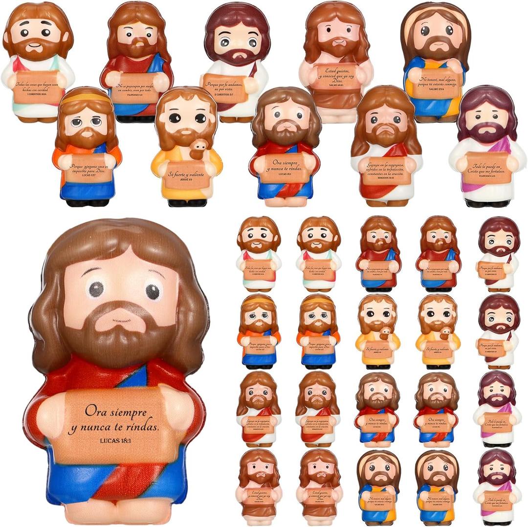 Sotiff 20 Pcs Mothers Day Jesus Squishy Bulk 2.36 Inch Small PU Foam Jesus Stress Relief Figures Inspirational Christian Stress Ball Religious for Church (Spanish)
