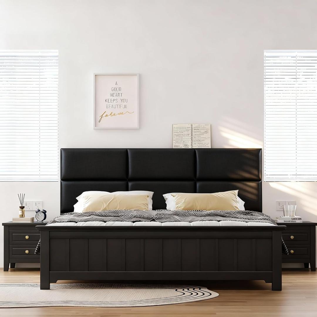 Fromann Upholstered Wall Mounted Headboard for Queen/TXL/King Size Beds, Peel and Stick Headboard 23.6" x 11.8"/PC, Interior Wall Panels for Bedroom Study, Headboards Only (3, Black)