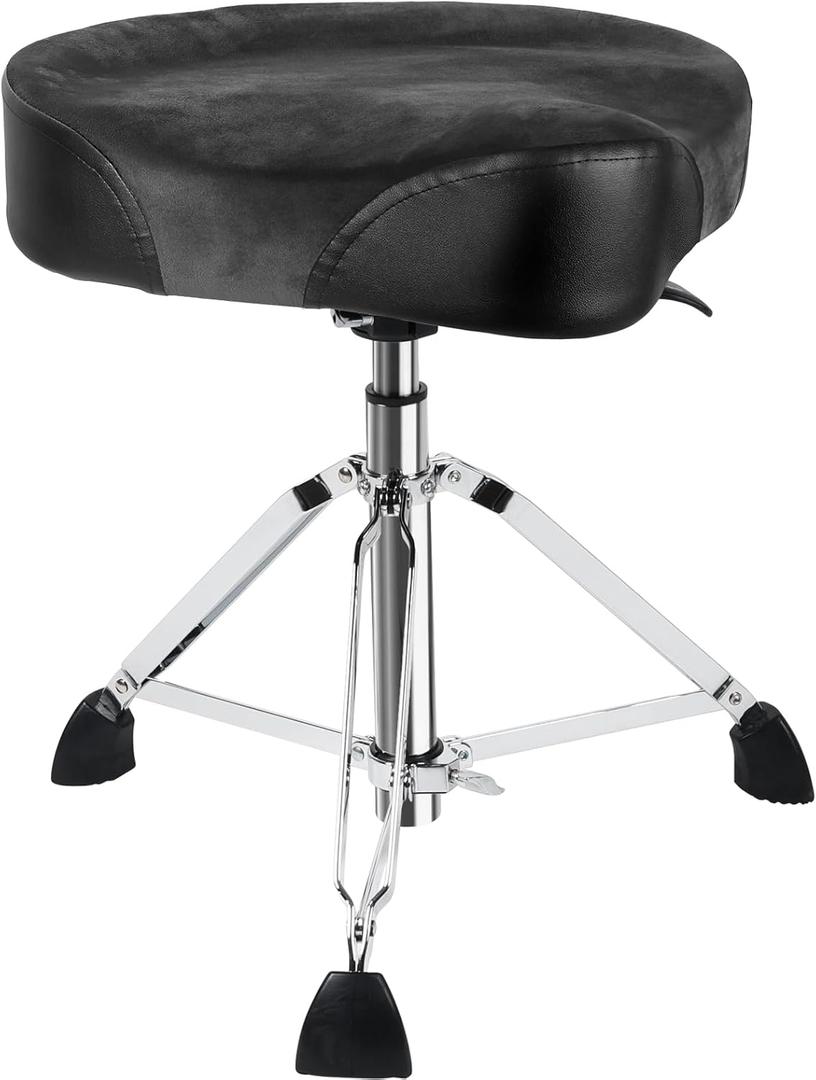 AKLOT Saddle Drum Throne, Hydraulic Druming Throne, Heavy Duty Seat, Height Adjustable Plush Chair, Motorcycle Style Drum Stool for Adults Drummers Grey