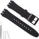 Silicone Band for Swatch 17mm 19mm 20mm, Replacement Waterproof Wristband Watch Strap for Swatch 20mm/19mm/17mm for Women Men, Black 