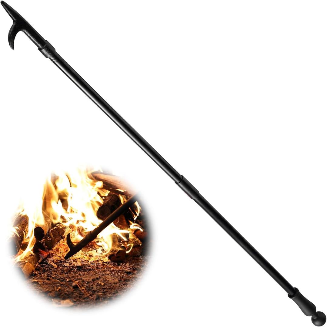 BsBsBest Fire Poker for Fire Pit, 46 Inch Extra Long Portable Campfire Poker for Fireplace, Camping, Wood Stove, Outdoor and Indoor Use, Rust Resistant Stainless Steel Black Finish