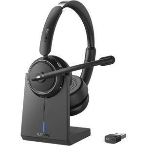 Wireless Headset with Mic for Work, Bluetooth Headset with Microphone (Noise Cancelling & Mute Button), Wireless Headphones with Mic for Work from Home/Office/PC/Call Center/Computer/Laptop/Teams/Zoom (Black)