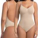Backless Thong Shapewear for Women with Tummy Control, Seamless Sculpting Bodysuit for Workouts and Daily Wear (Large-X-Large, Apricot)
