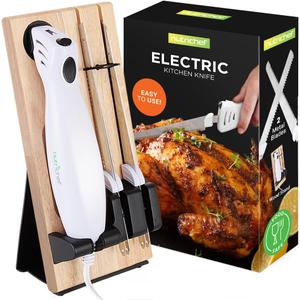 NutriChef Electric Carving Turkey Slicer Kitchen Knife | For Thanksgiving | Portable Electrical Food Cutter Knife Set with Carving Blades & Wood Carving Stand | Cuts Meat, Bread, Cheese & Fruit