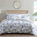Tommy Bahama - King Comforter Set, Reversible Cotton Bedding with Matching Shams & Bonus Throw Pillows, All Season Home Decor (Raw Coast Blue, King), Off White/Blue/Grey