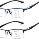 CARA Progressive Multifocus Reading Glasses Men Lightweight Metal Half Frame TR90 Temples Anti-Blue Light Computer Readers (1.75x)