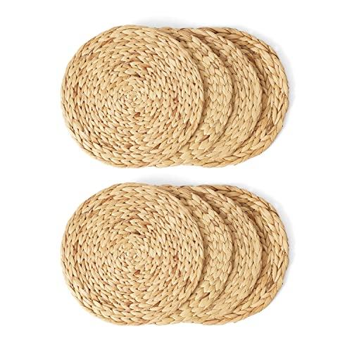 Artera Round Woven Placemats - Set of 6, Natural Wicker, Water Hyacinth Straw Braided, Heat Resistant Non-Slip Weave Handmade (11.8" Round, Style 1)