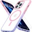 Magnetic for iPhone 13 Pro Case [Compatible with MagSafe] with 2X Screen Protector, Military-Grade Slim Shockproof Phone Cover Translucent Anti-Fingerprint for iPhone 13 Pro 6.1'', Pink-Purple