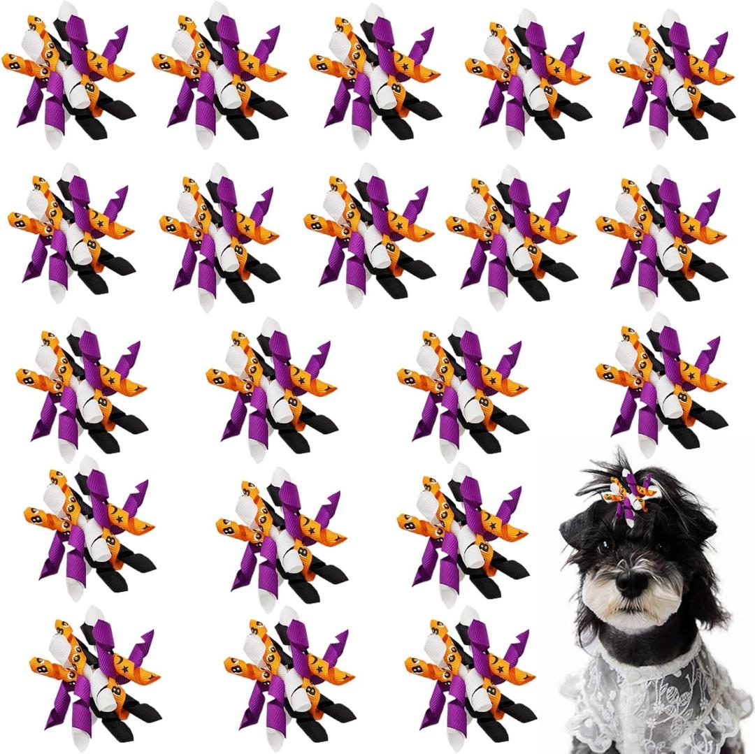 20pcs/Pack Halloween Pet Dog Cat Hair Bows Puppy Grooming Bows Hair Accessories with Rubber Bands (B#)
