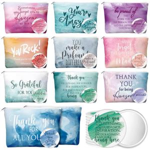 Vercraft 20 Pcs Employee Appreciation Gifts for Women Teacher Inspirational Canvas Makeup Bag Portable Compact Mirror Bulk Cosmetic Bag Thank You Gifts Volunteer Nurse Coworker (Recognition,Pastel)