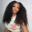 Colorful Queen Curly Lace Front Wig 18 Inch Curly Wigs for Black Women Water Wave Synthetic Lace Front Wig Pre Plucked with Baby Hair Kinky Curly Glueless Wig Black 1B
