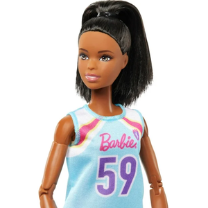 Barbie Careers Fashion Doll & Accessories, Made to Move Brunette Basketball Player Wearing Removable Uniform with Ball, 22 Bendable Joints