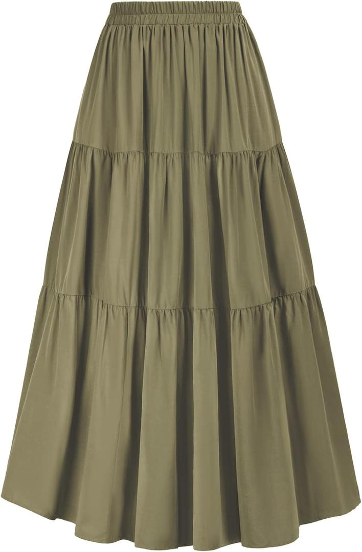Scarlet Darkness Tiered Maxi Skirts for Women 2026 Summer Beach Flowy Renaissance Long Skirt with Pockets (Green, XXL)