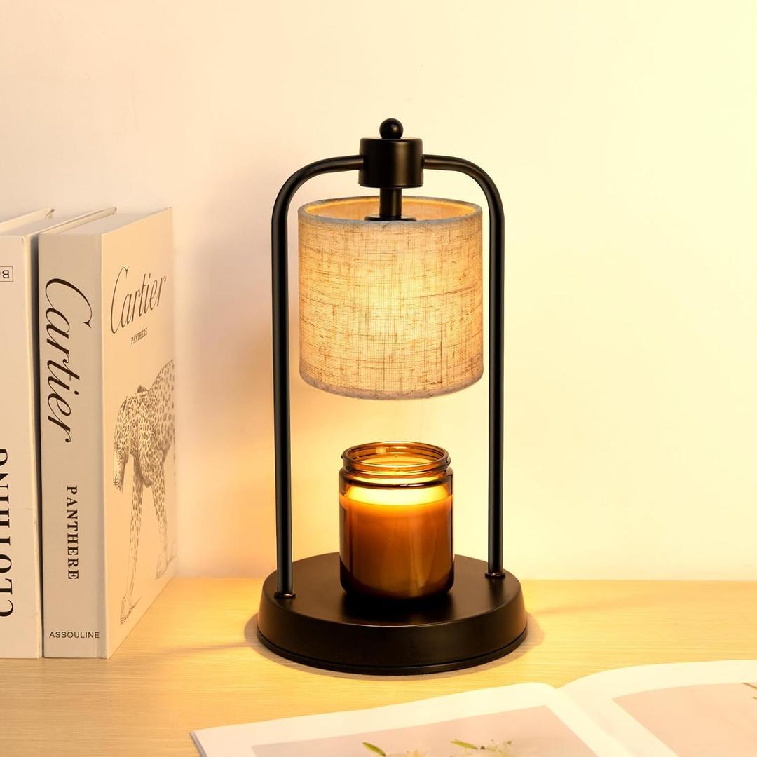 Candle Warmer Lamp Electric with Timer: Wax Melts Warmer - Dimmable Candle Wax Warmer Electric Candle Warmer with Replacement Bulbs, Bedroom Home Decor Compatible with Various Candles-Linen