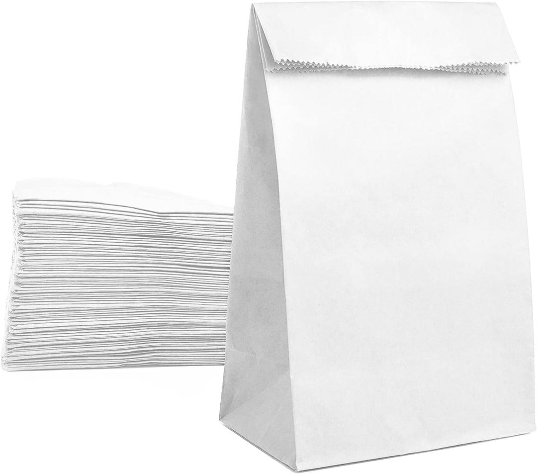 Paper Lunch Bags 50 Count Large White Lunch Bags Kraft White Paper Bags 8LB White Lunch Sacks Strong for Small Business