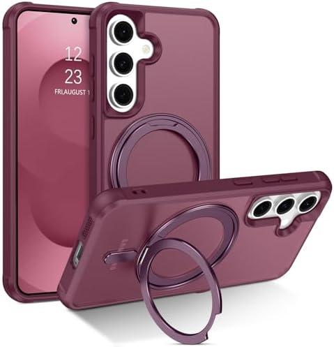 BENTOBEN for Samsung Galaxy S24 Magnetic Case, Phone Case for Galaxy S25, [Compatible with MagSafe] Rotatable Kickstand Ring Holder Design Shockproof Bumper Girls Women Men Protective Cover, Burgundy And Case For S21