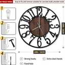 LEIKE Large Wall Clocks with Night Light Battery Operated, Silent Non Ticking, Rustic Modern Big Wood Clock for Living Room, Bedroom, Kitchen, Farmhouse, Office, Home Decor-20 Inch (Black-Arabic Number)