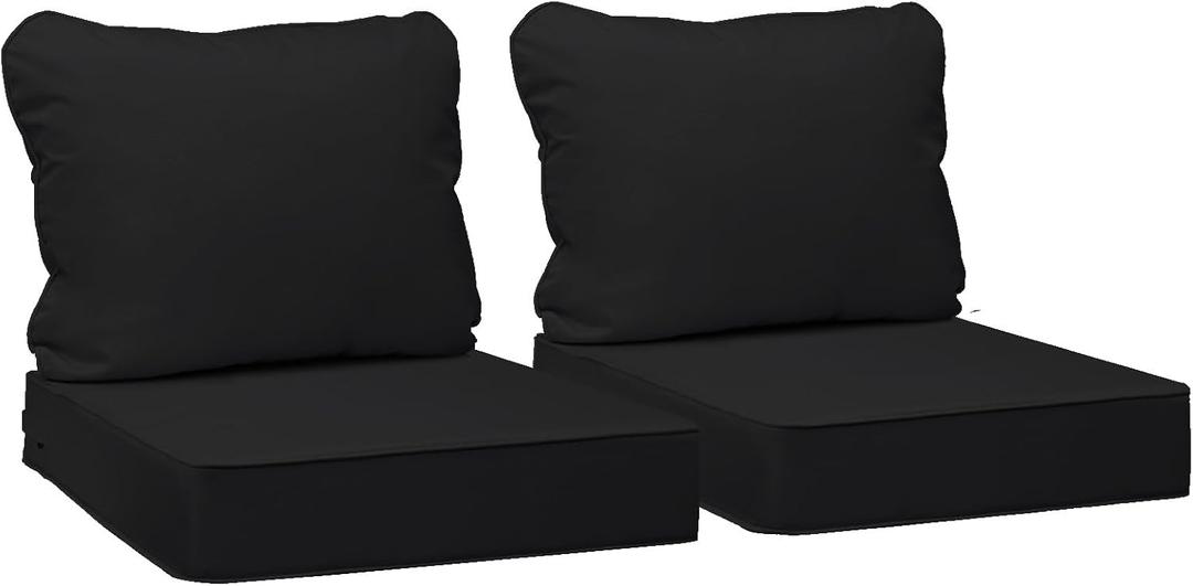 AAAAAcessories Outdoor Deep Seat Cushions, Waterproof, Fade-Resistant Patio Furniture Replacement Cushions, Set of 2, 24" x 24" x 5", Black