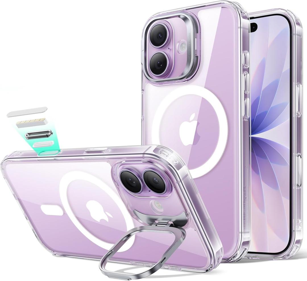 ESR for iPhone 17 Case with Stash Stand, Camera Control Cover Compatible with MagSafe, Military-Grade Drop Protection Magnetic Phone Case for iPhone 17, Scratch-Resistant Back Cover,Clear