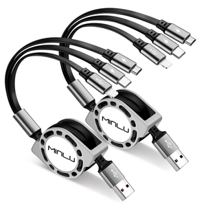 Multi Charging Cable 3A, [2Pack 4ft] Retractable Multi Charging Cord 3 in 1 Fast Charger Cord, USB C Charger Adapter with Lightning/Type C/Micro USB Ports for Cell Phones/iPhone/Samsung/PS/Tablets