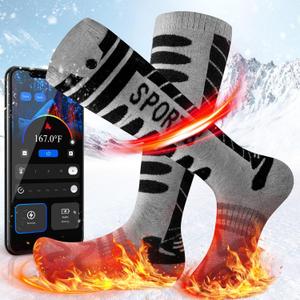 Heated Socks for Men Women - APP Control Instant Heating 5V 5000mAh USB-C Rechargeable Electric Socks, Machine Wash & 8H Long Battery Life, Cold Weather Sock Warmers for Hunting Ski Cycling Camping, One Size Fits Most