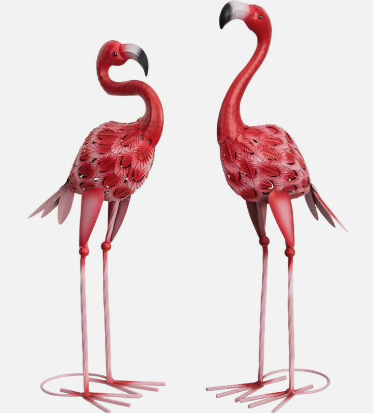 Metal Flamingo Garden Statues Red Flamingo Yard Art Outdoor Sculptures for Home