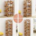 Foldable Shoe Rack, Bamboo Vertical Shoe Organizer Tall for Small Spaces. Multifunctional Narrow Shoe Shelf for Entryway, Closet, Corner, Bedroom, Hallway, Wood Color 5 Layers