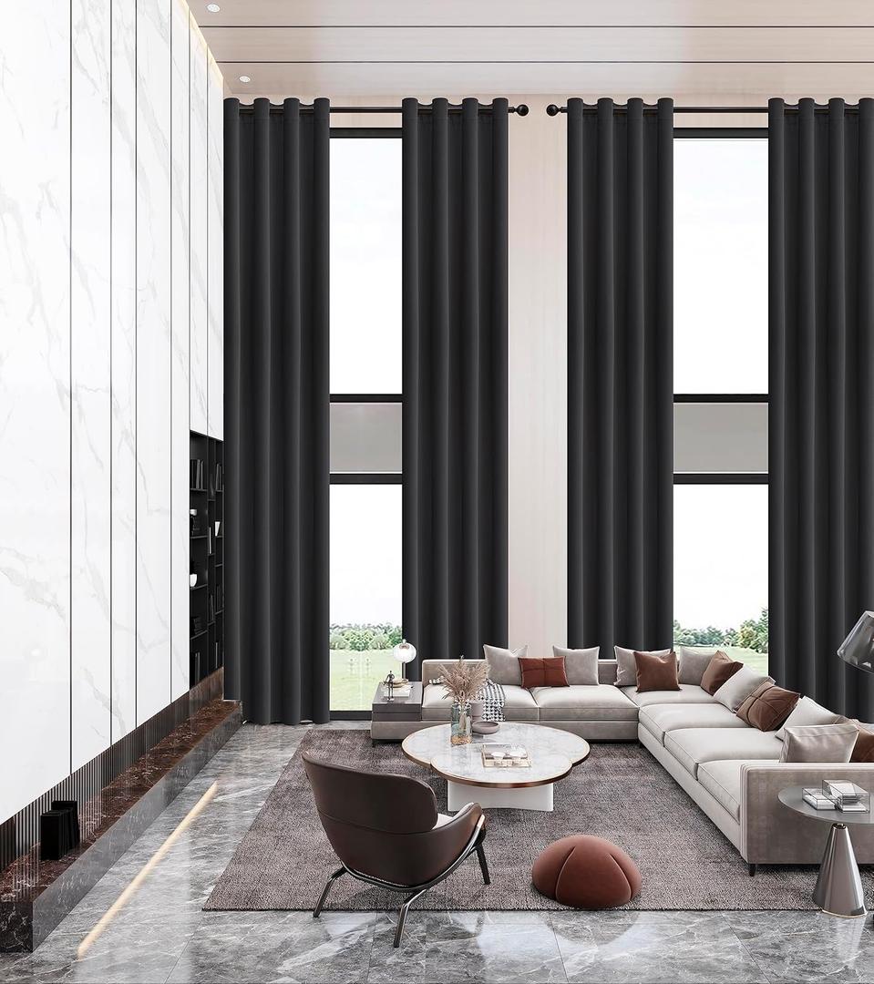 Qiseca Extra Long Curtains High Ceiling Drapes 168 inch Length 14Ft for Living Room, Tall Windows Custom Made 2 Story Blackout Curtains for High Living Room Bedroom Loft Theater 1 Panel, Black