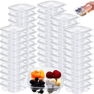 Domensi 100 Pcs 4 Compartment Food Containers Clear Plastic Bento Boxes Snack Meal Box Containers with Lids Divided Food Storage Containers for Adults School Work Travel, 5.7 x 5.7 x 1.8 Inch