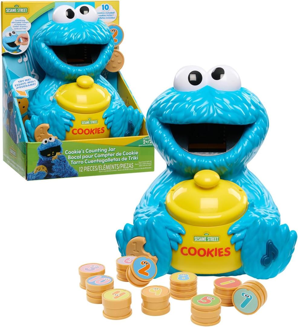 Sesame Street Cookie's Counting Jar, 12-Pieces, 20+ Phrases and Sounds, Learning and Education, Kids Toys for Ages 2 Up by Just Play