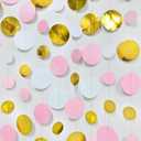 Gold and Pink Party Decorations Circle Dots Garland Metallic Gold Light Pink and White Hanging Polka Dot Streamer for Women Girl Birthday Baby Shower Bridal Shower Wedding Princess Party Supplies
